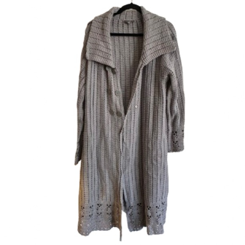 Apt. 9 Light Gray Open-Knit Long Cardigan with Shawl Collar